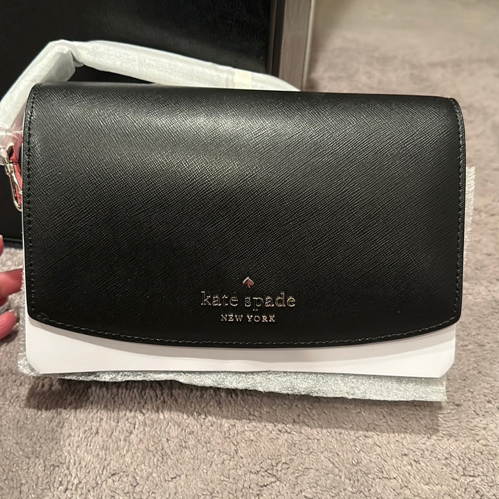 Brand New Kate Spade Black convertible Crossbody Bag with leather strip/chain